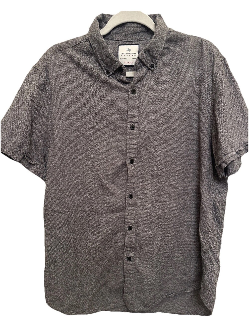 Denim & Flower Slim Fit Large Gray Short Sleeve Button Down Shirt